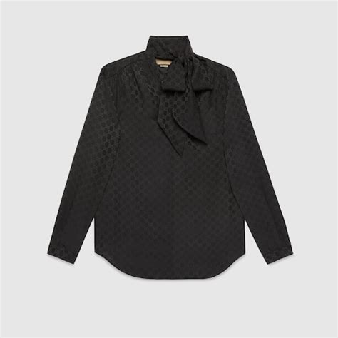 camicia fiocco gucci|Camicia in crêpe di seta GG con fiocco in nero .